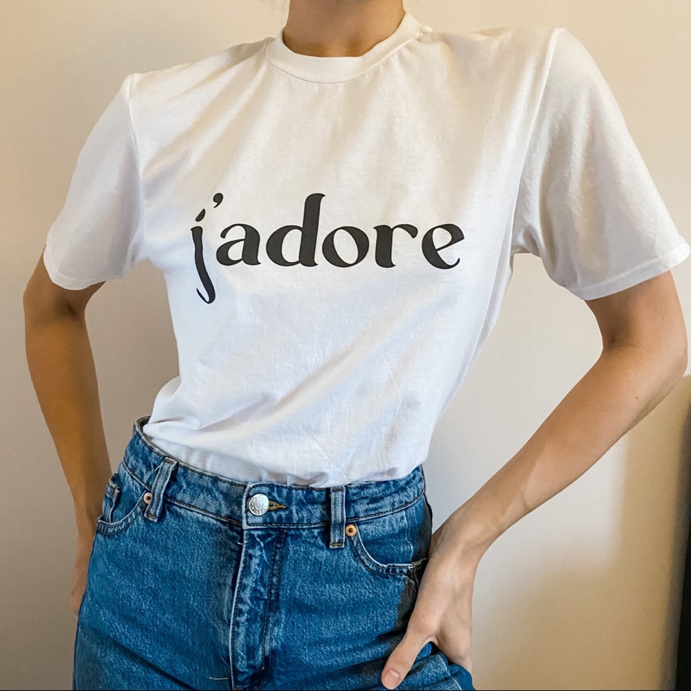 French J’adore Black White Minimalist Graphic Tee - Picture 2 of 7